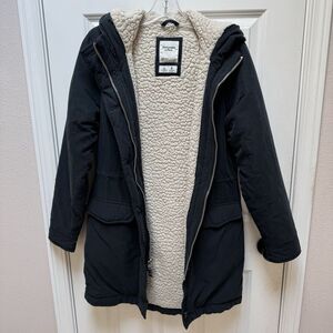 Abercrombie & Fitch Black Military Parka Sherpa-Lined Hooded Small *no Fur Trim*